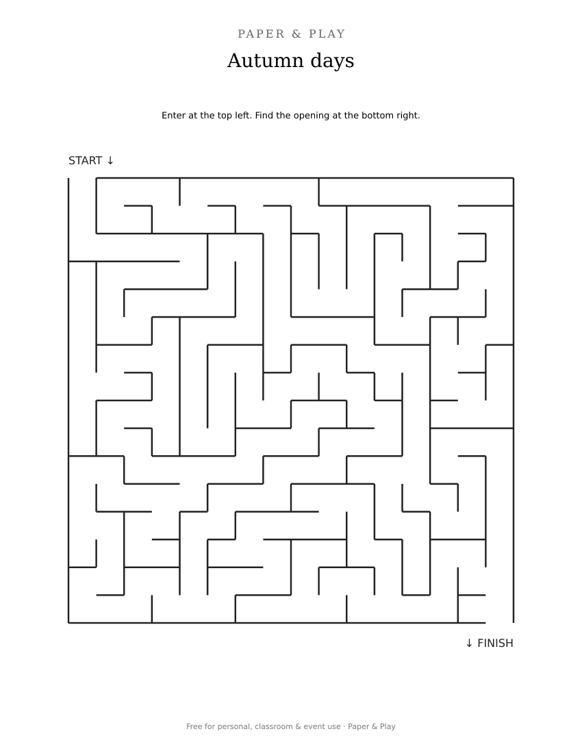 Autumn days maze printable preview