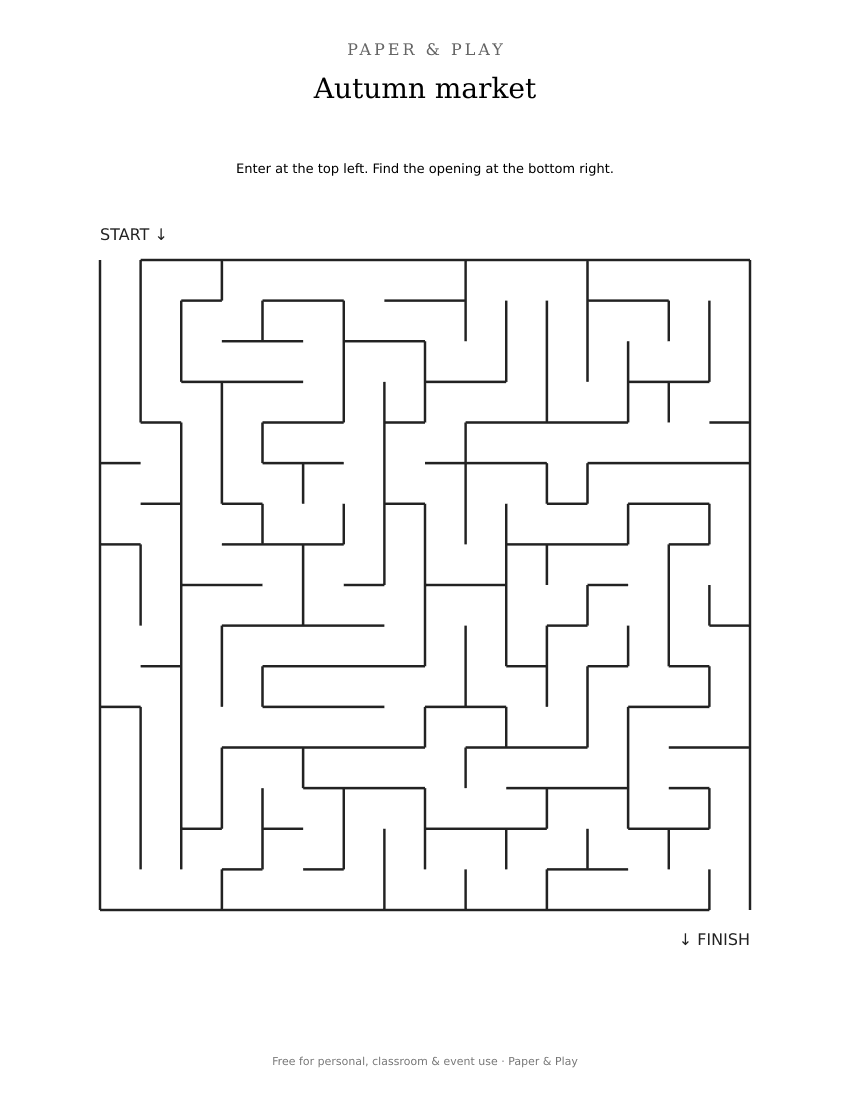 Autumn market maze printable preview