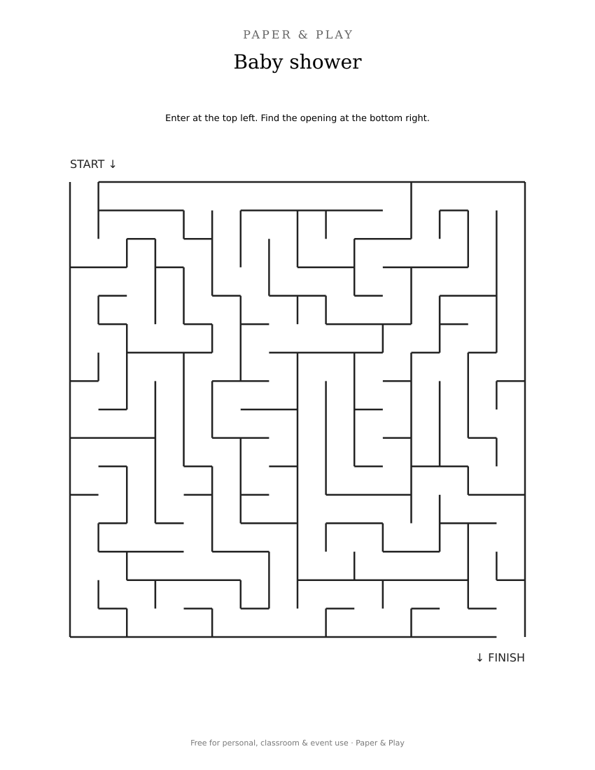Baby shower maze printable preview