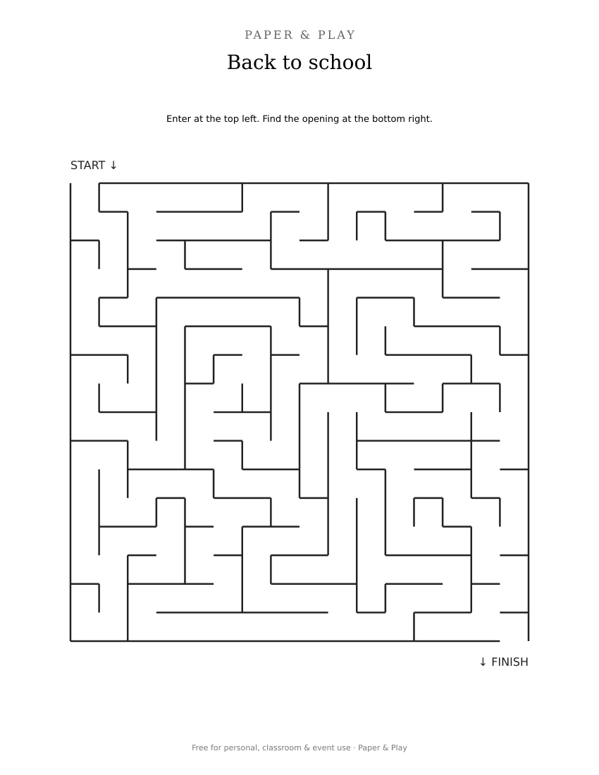 Back to school maze printable preview