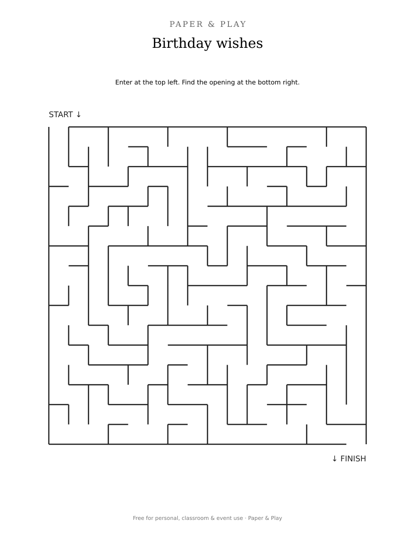 Birthday wishes maze printable preview