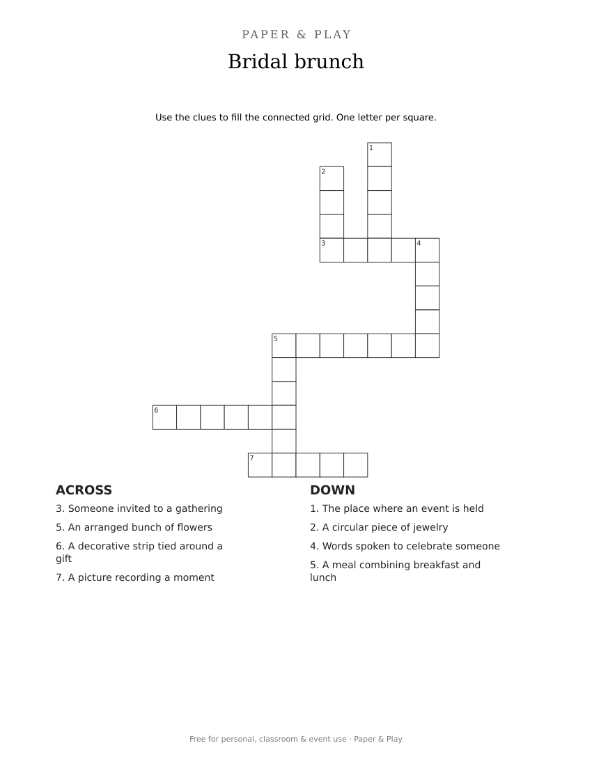 Bridal brunch crossword printable preview