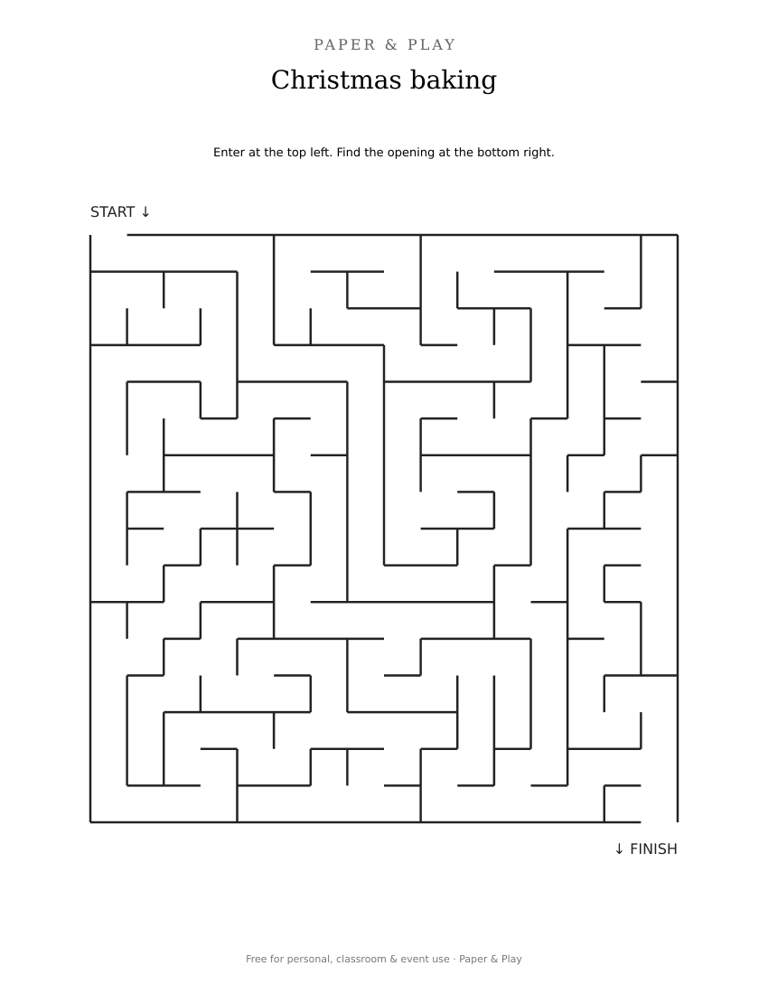 Christmas baking maze printable preview