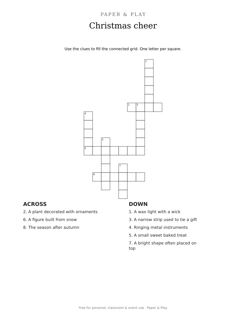 Christmas cheer crossword printable preview