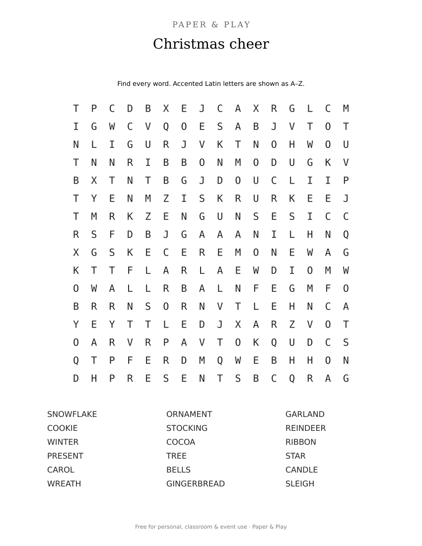 Christmas cheer word search printable preview