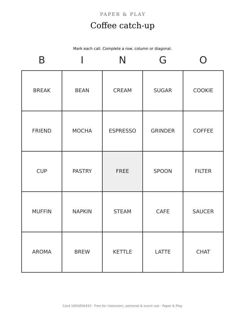 Coffee catch-up bingo printable preview