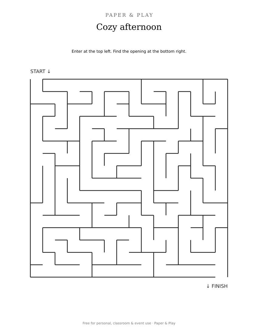Cozy afternoon maze printable preview