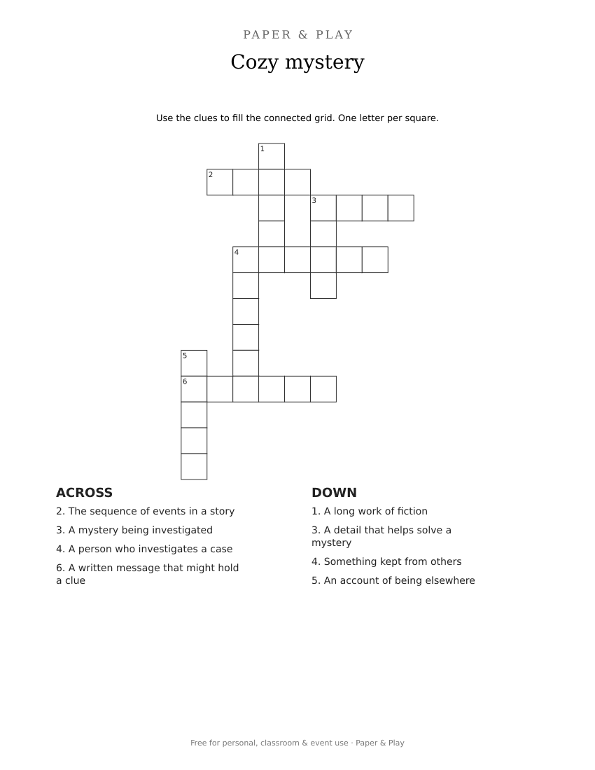 Cozy mystery crossword printable preview