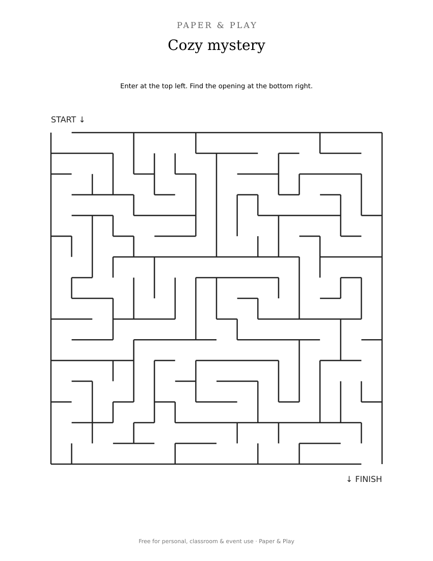 Cozy mystery maze printable preview