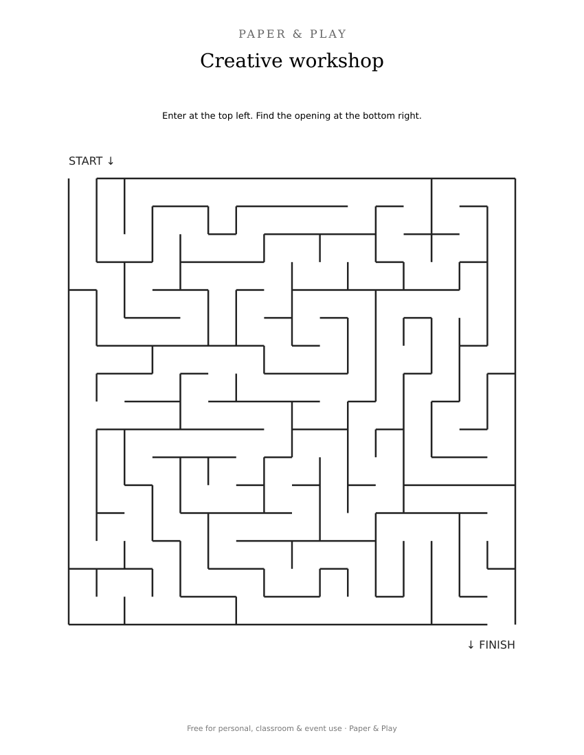 Creative workshop maze printable preview