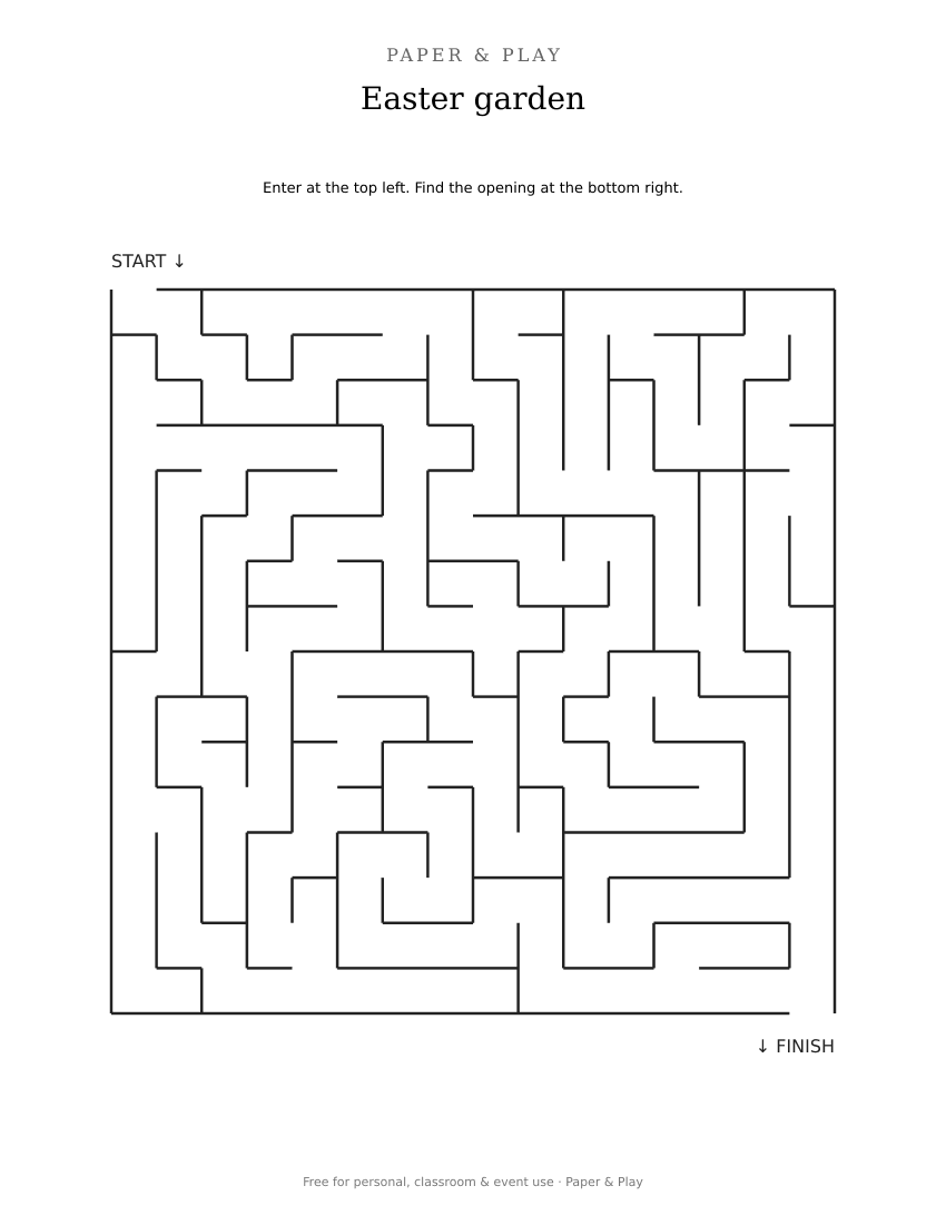 Easter garden maze printable preview