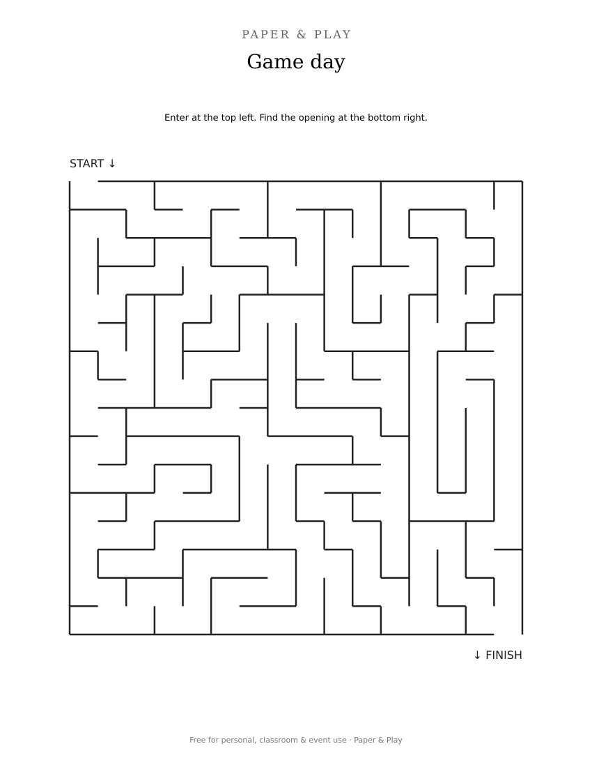 Game day maze printable preview