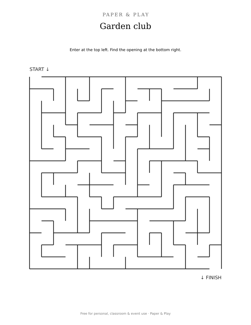 Garden club maze printable preview