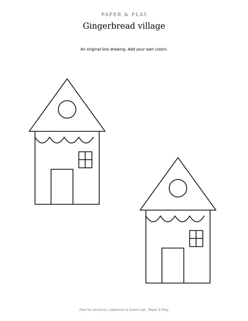 Gingerbread village printable preview