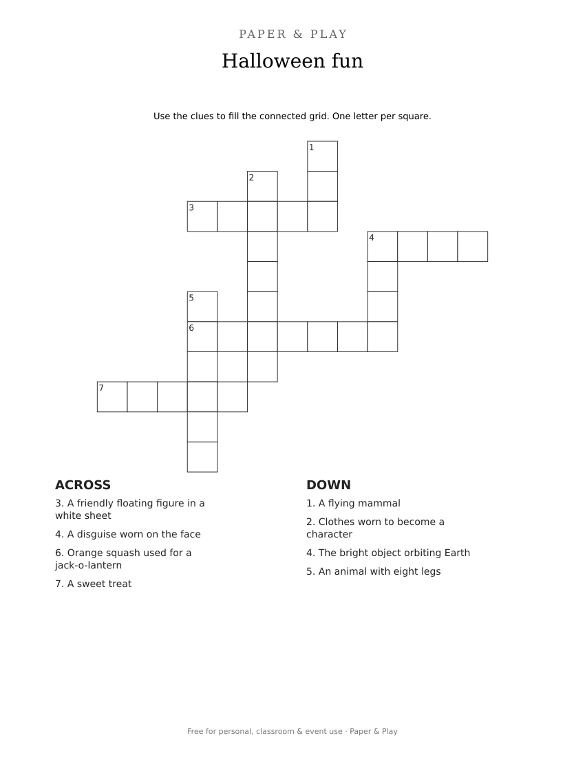 Halloween fun crossword printable preview