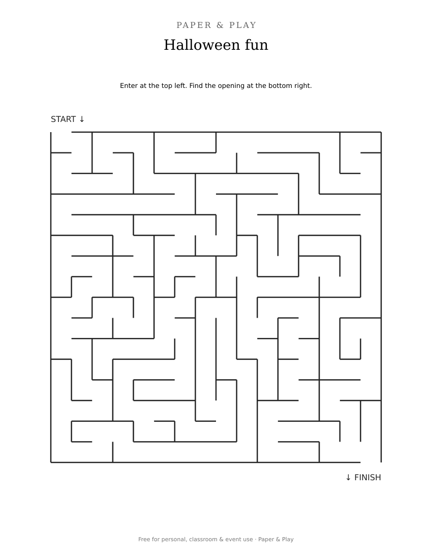 Halloween fun maze printable preview