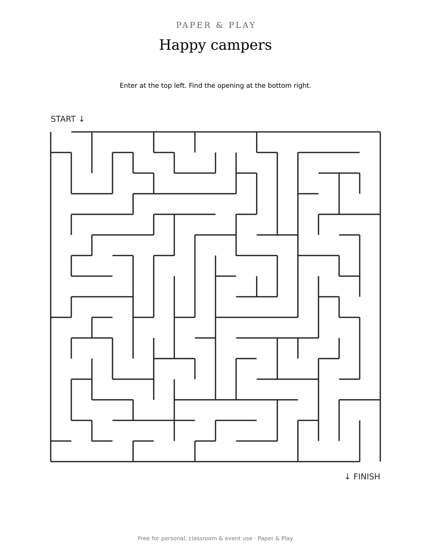 Happy campers maze printable preview