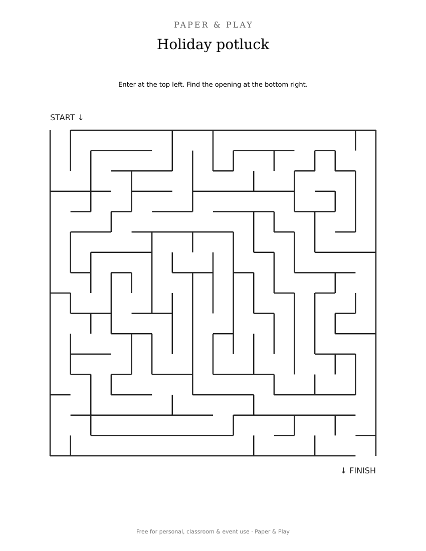 Holiday potluck maze printable preview