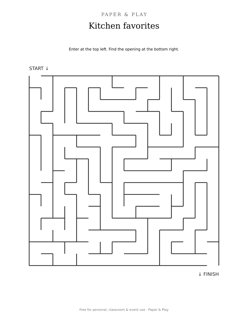 Kitchen favorites maze printable preview