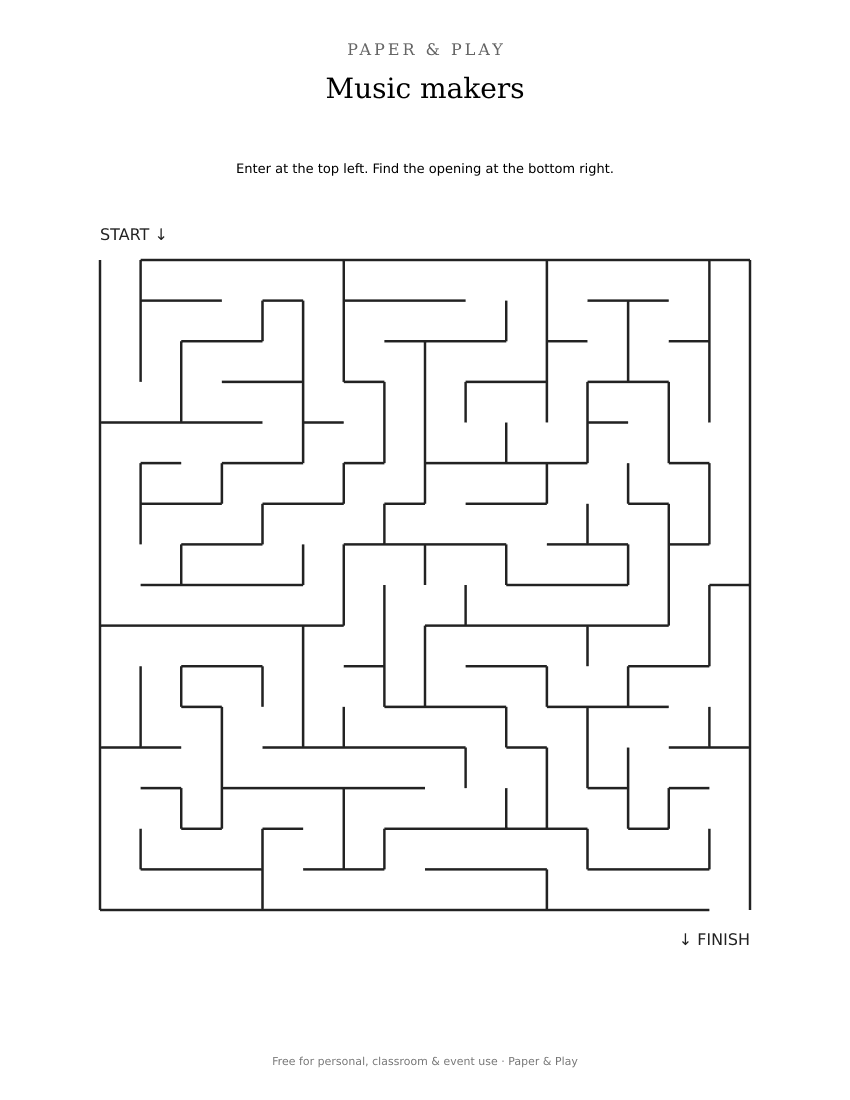 Music makers maze printable preview