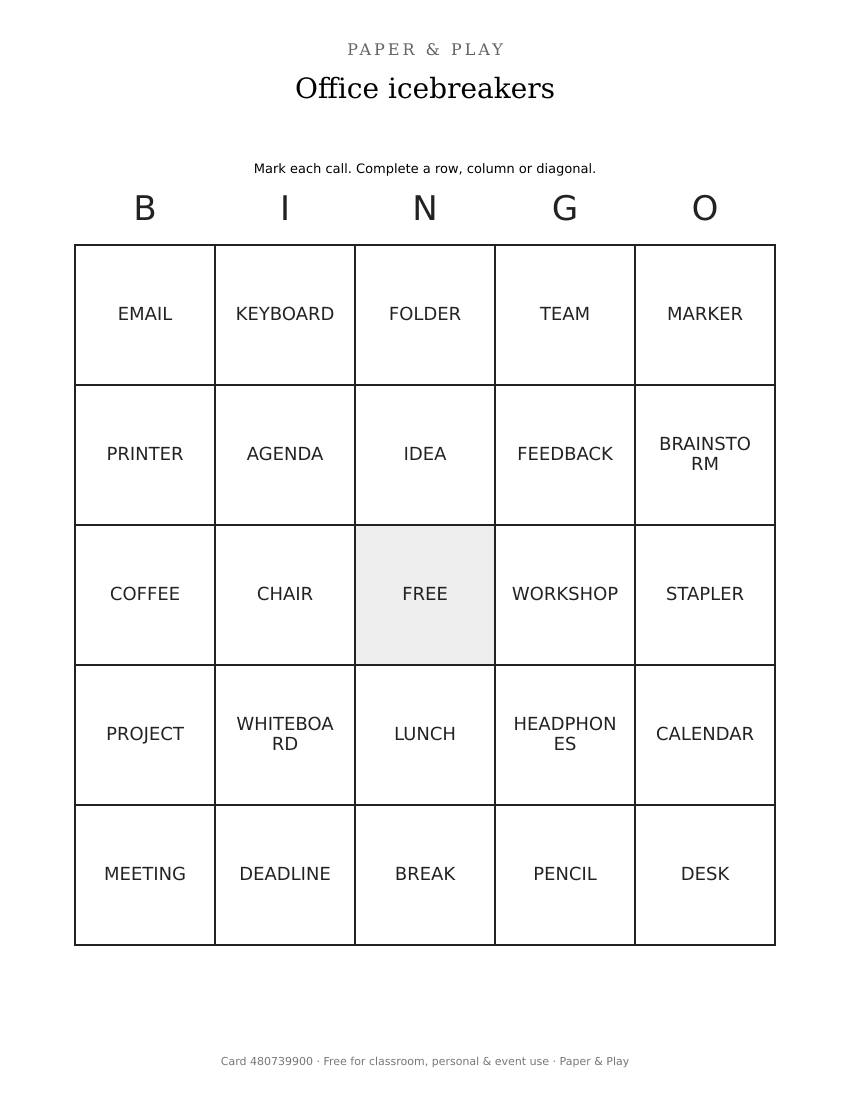 Office icebreakers bingo printable preview