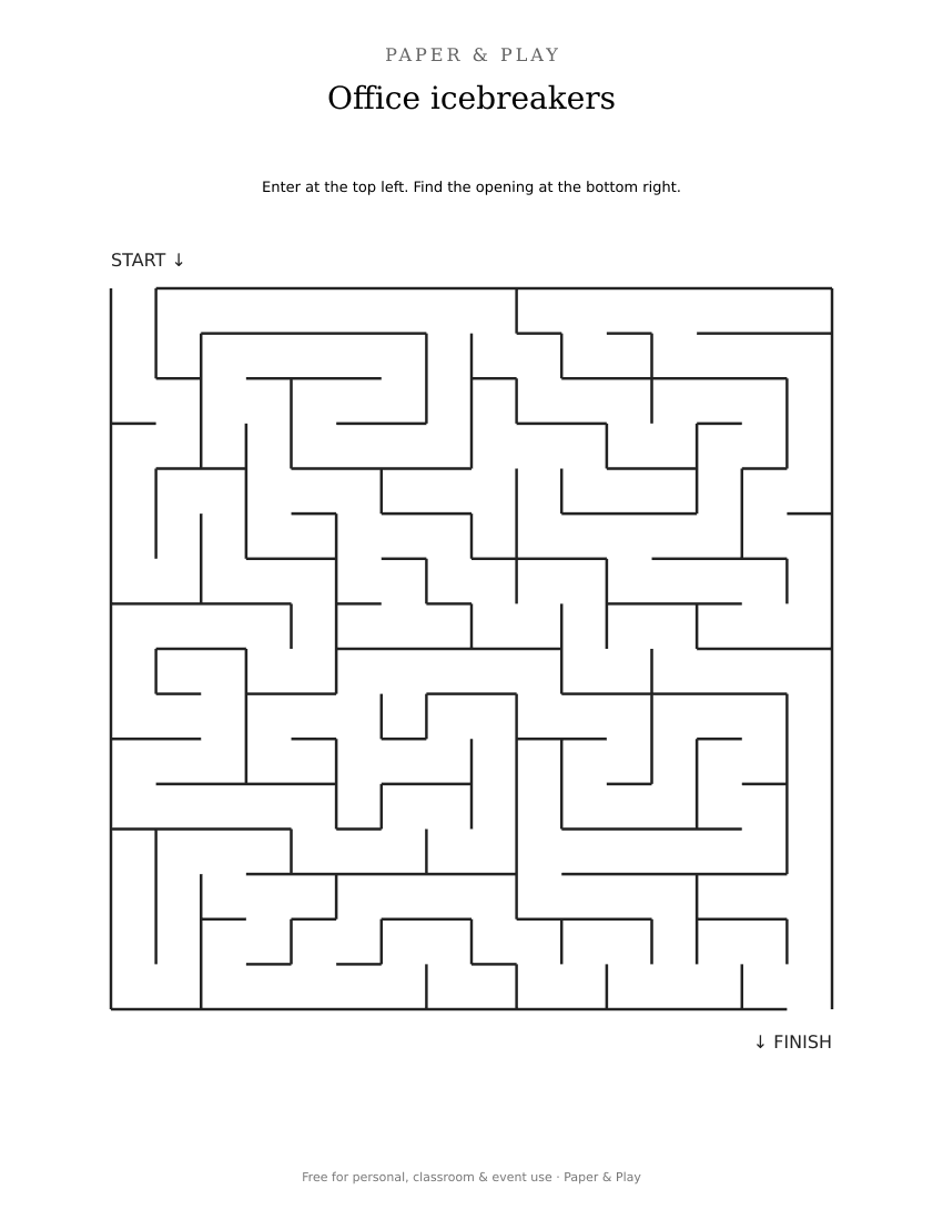 Office icebreakers maze printable preview