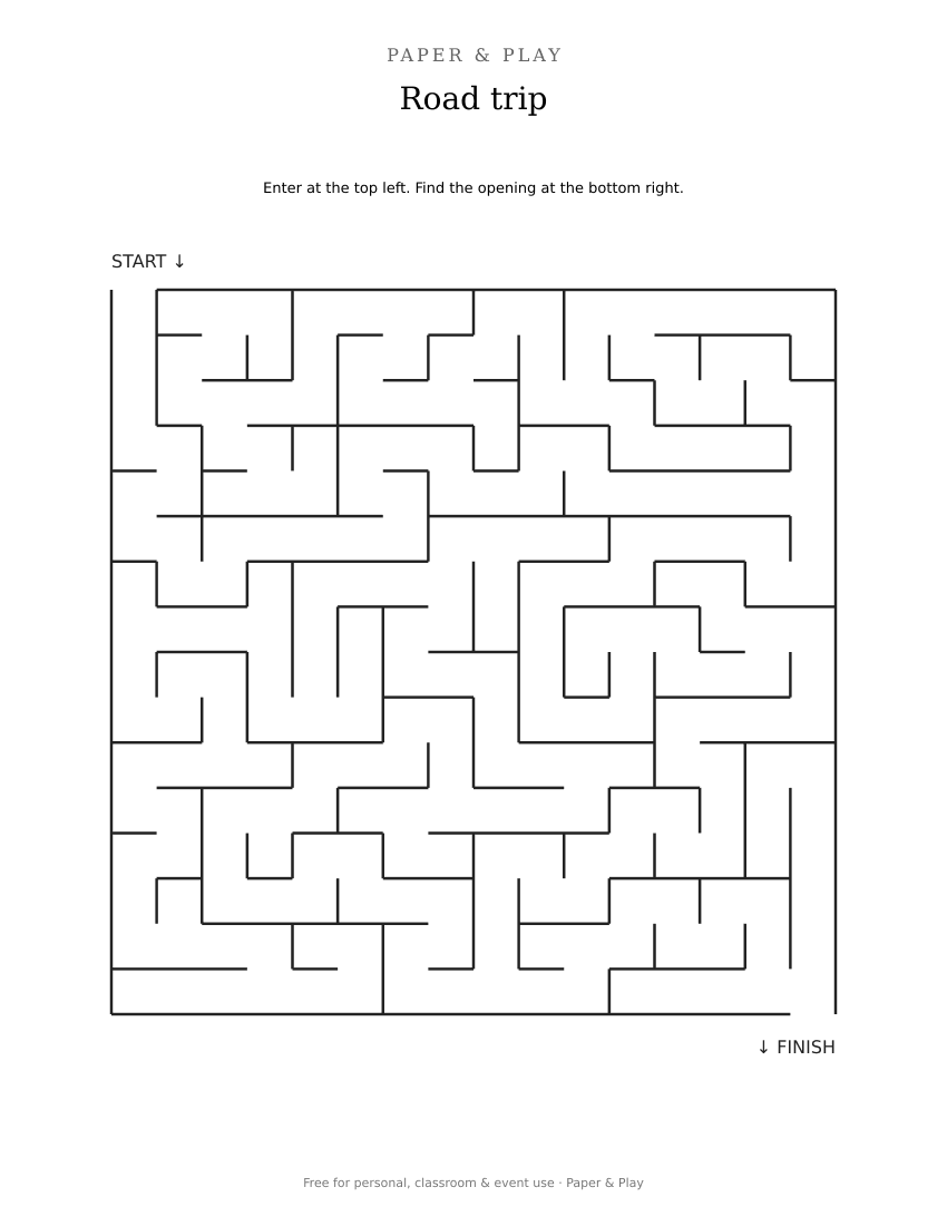 Road trip maze printable preview