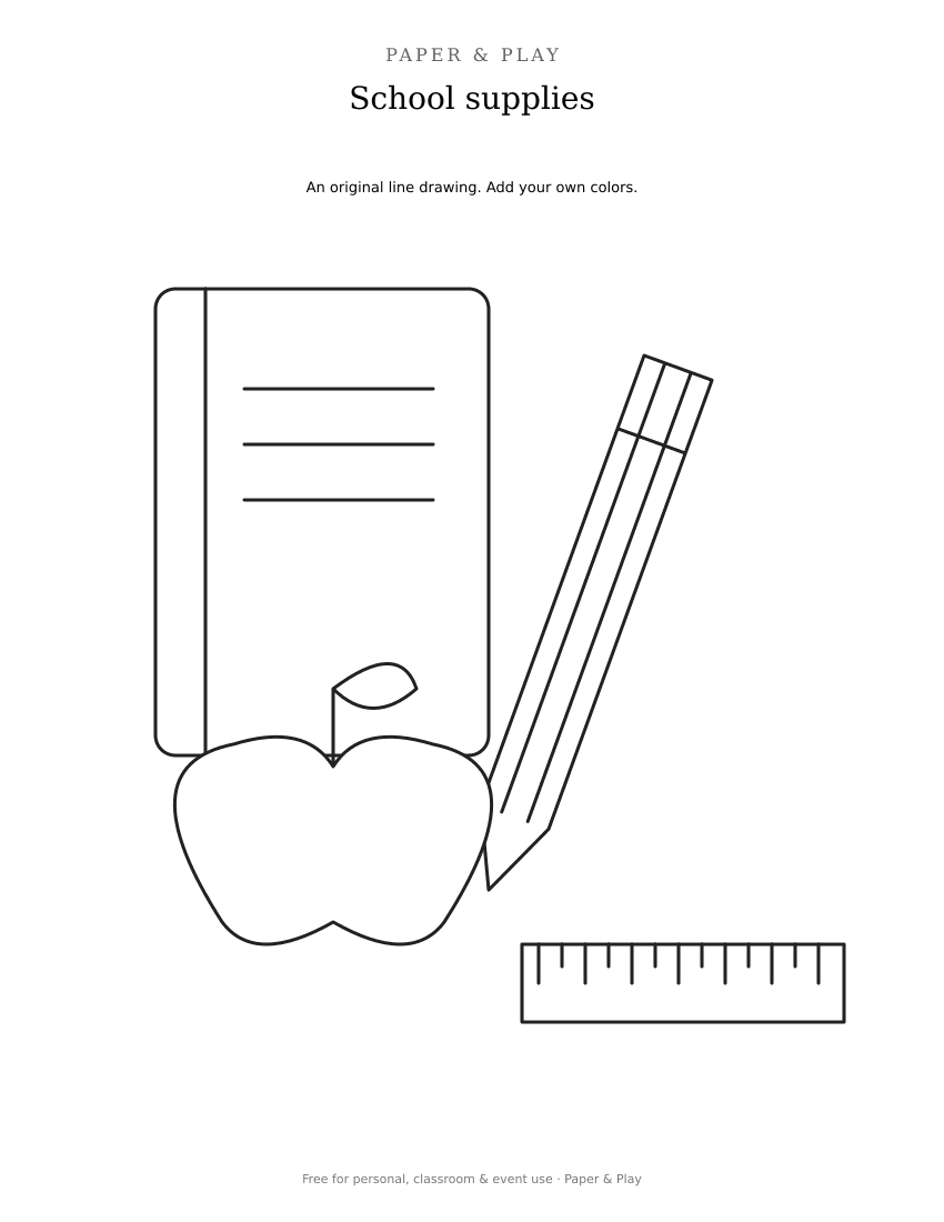 School supplies printable preview