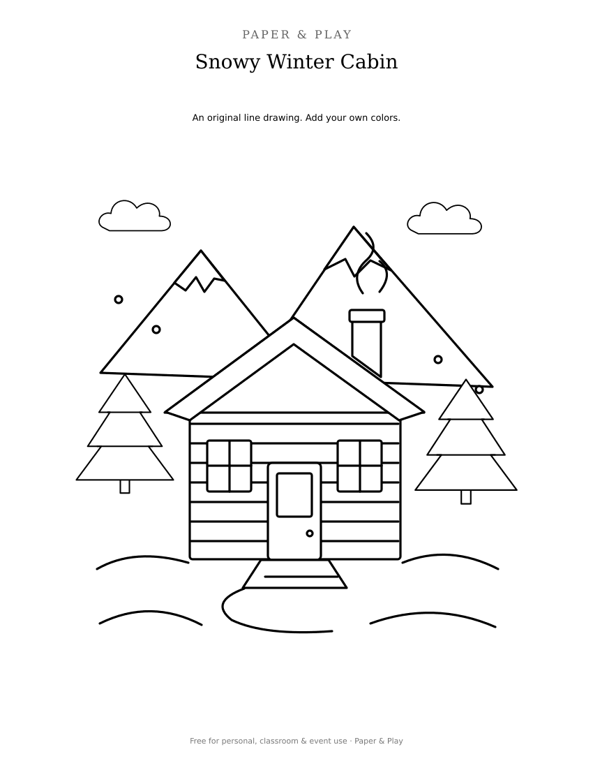 Snowy Winter Cabin printable preview