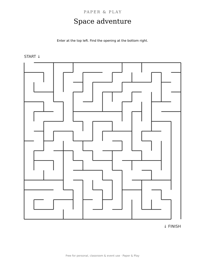 Space adventure maze printable preview