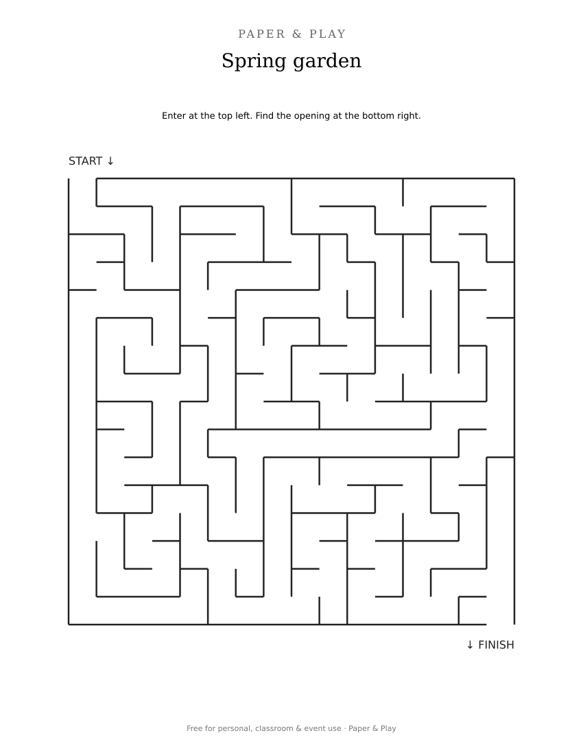 Spring garden maze printable preview
