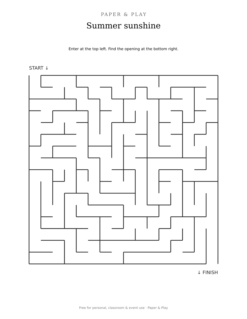 Summer sunshine maze printable preview