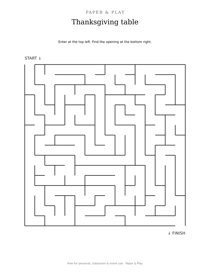 Thanksgiving table maze printable preview