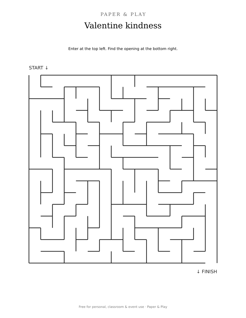 Valentine kindness maze printable preview