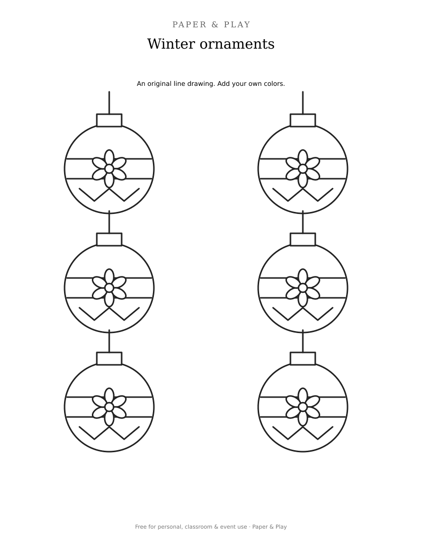Winter ornaments printable preview