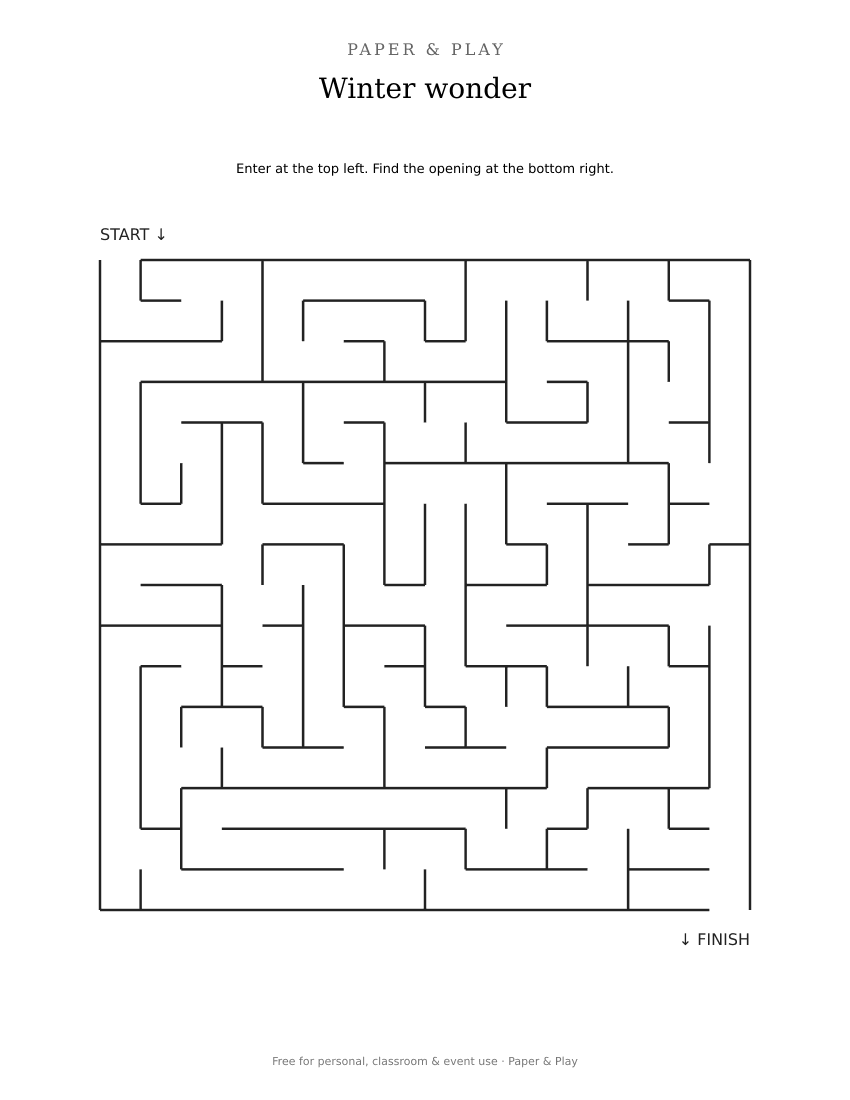 Winter wonder maze printable preview