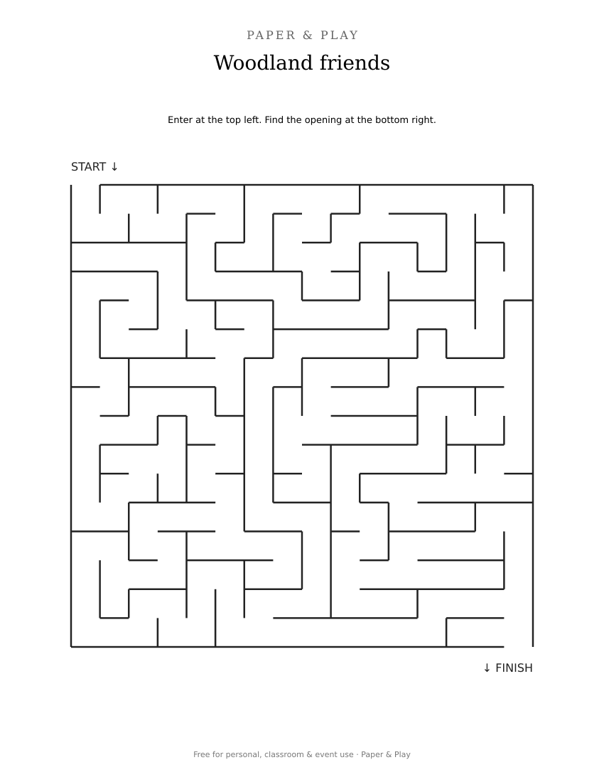 Woodland friends maze printable preview